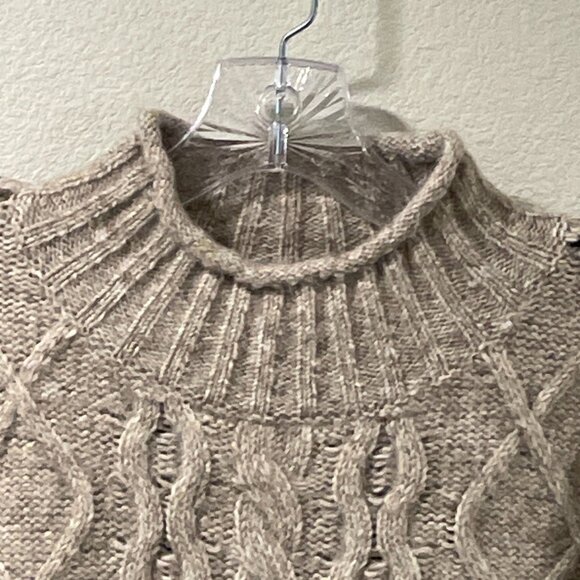 GREIGE NWT Cable Knit Whip Stitch Tweed Long Sleeve Pullover Sweater Tan L - Picture 5 of 8